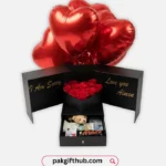 Apology gift set with flowers chocolates balloons Pakistan