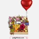 Fresh Fruit Basket with Gajray & Heart Balloons – A Gift Full of Love & Freshness