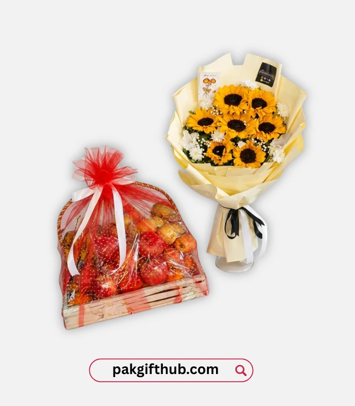 Get Well Soon Gift – Fruit Basket with Sunflower Bouquet