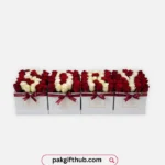 Premium roses sorry box gift in Pakistan with fresh flowers arranged to spell sorry