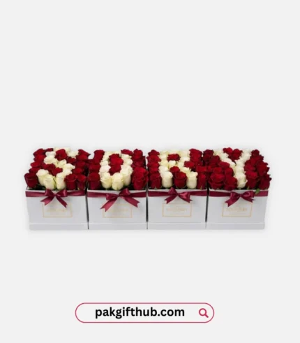 Premium roses sorry box gift in Pakistan with fresh flowers arranged to spell sorry