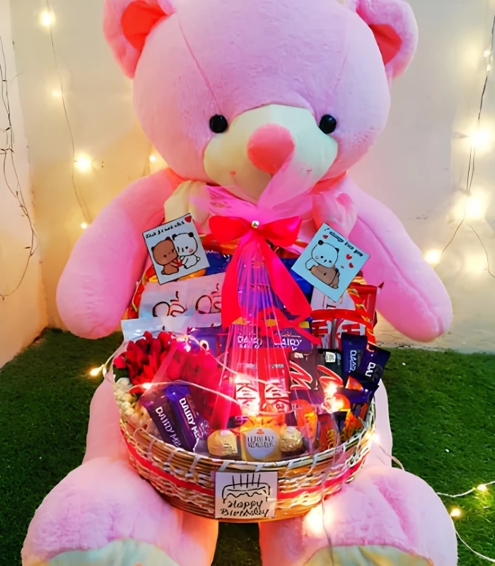 Teddy Bear Love Pink Teddy & Chocolate Basket picture 02
